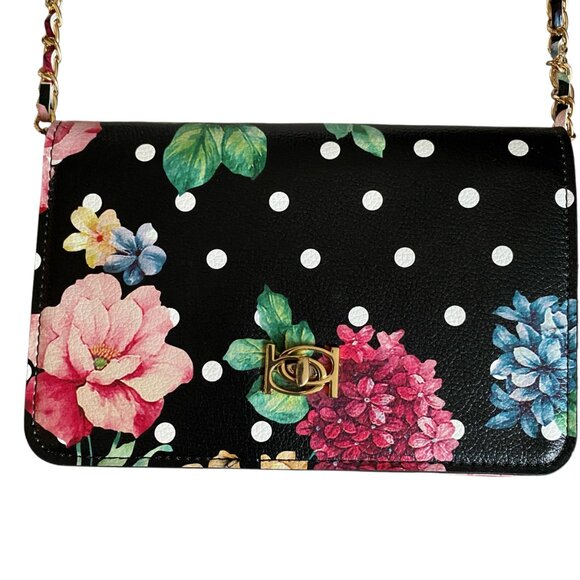 bebe women's kimberly floral black small crossbody bag clutch gold hardware - Picture 11 of 11